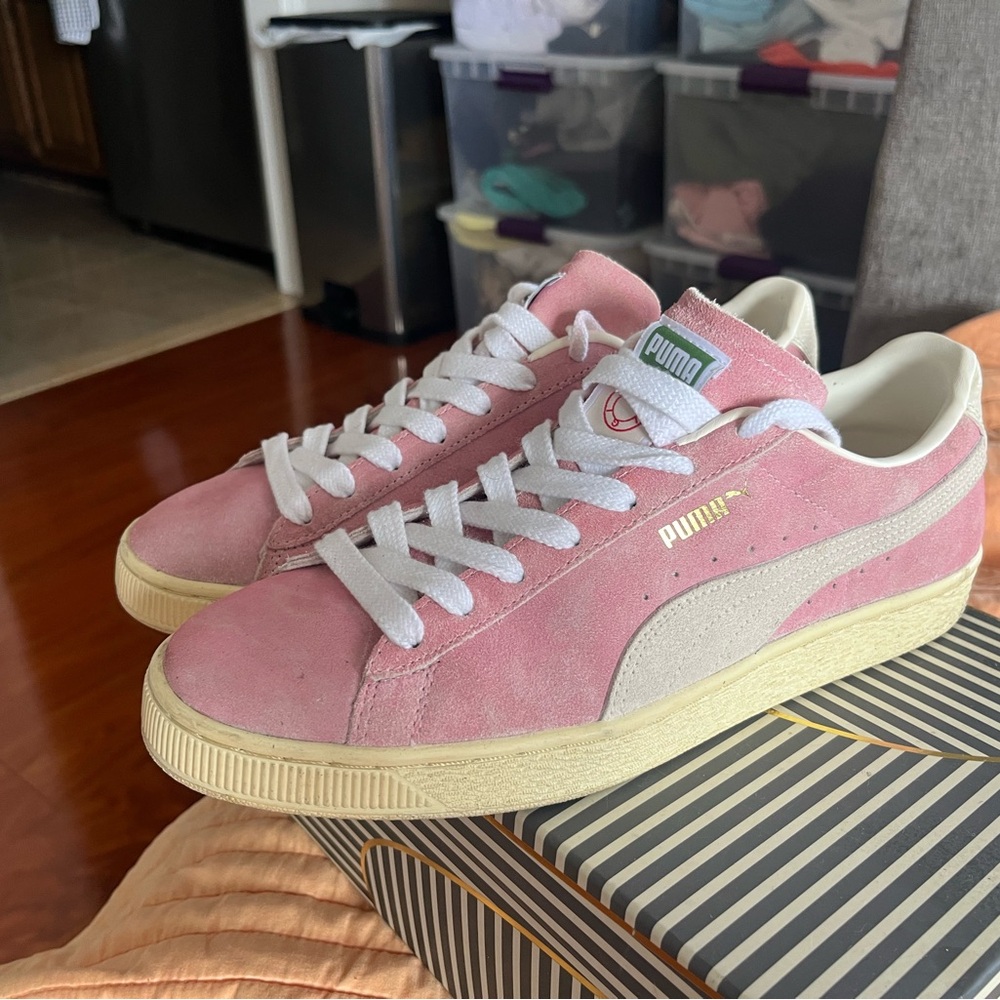 Puma Pink and Cream Suede Sneakers